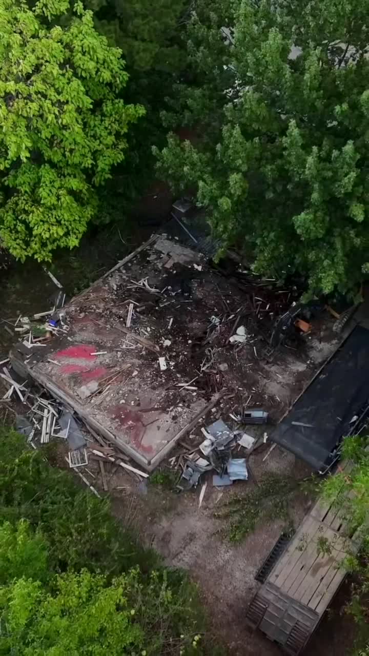 Aerial view of a commercial structure demolition